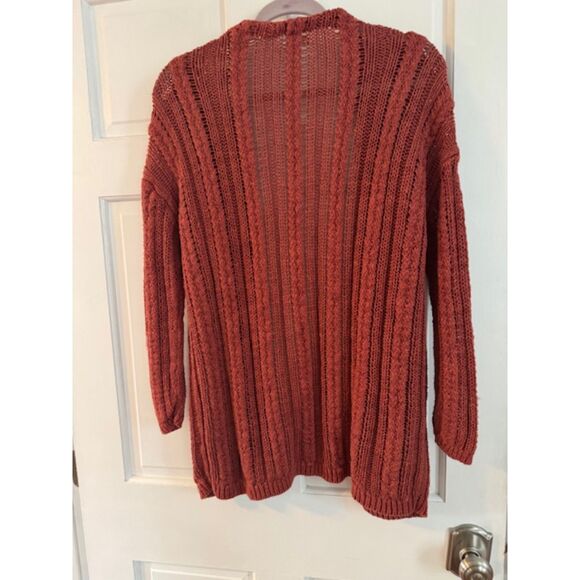 Garnet Hill Linen Crochet Duster Cardigan, Rust, Medium - Picture 2 of 5